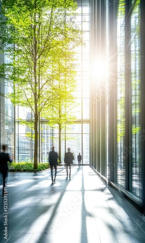 Wallpaper Mural Business people walking in modern office atrium with trees and sunlight Torontodigital.ca
