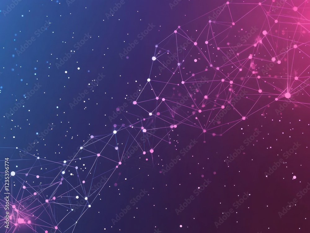 Fototapeta premium Abstract network connection background with pink and blue gradient.