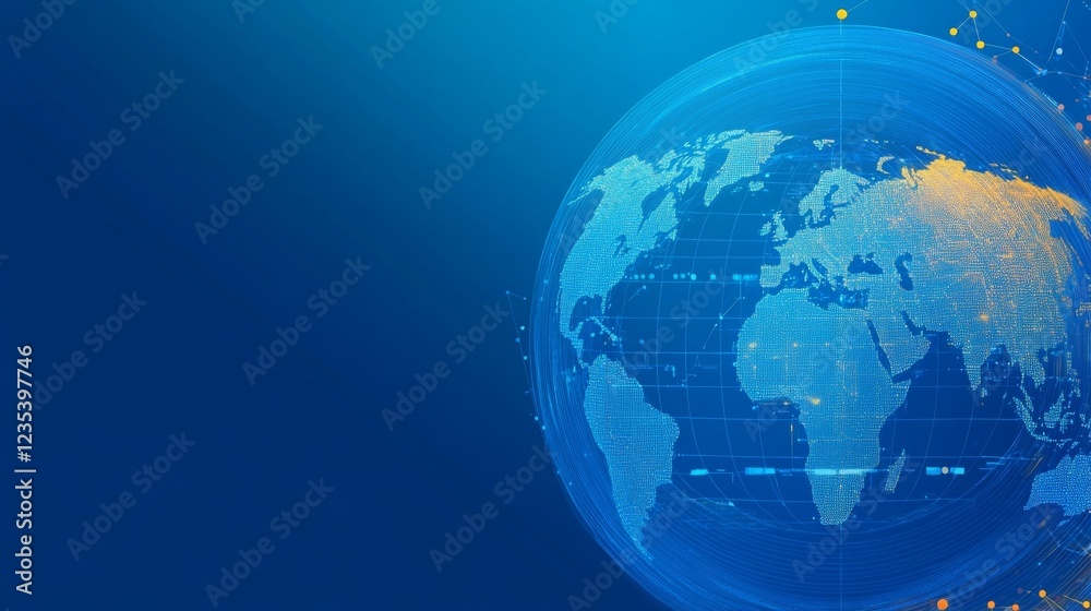 Fototapeta premium Global Network Connections: A Digital World Map Visualization
