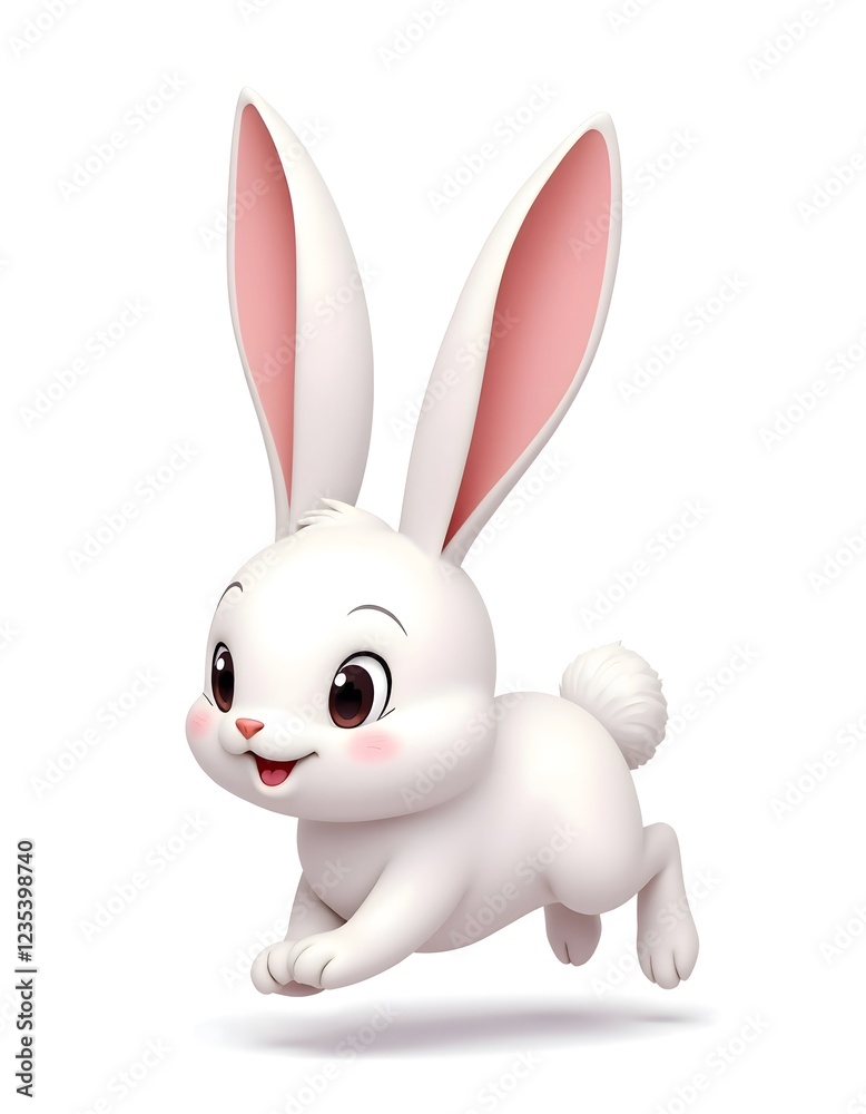 Adorable White Bunny Rabbit Hopping Joyfully