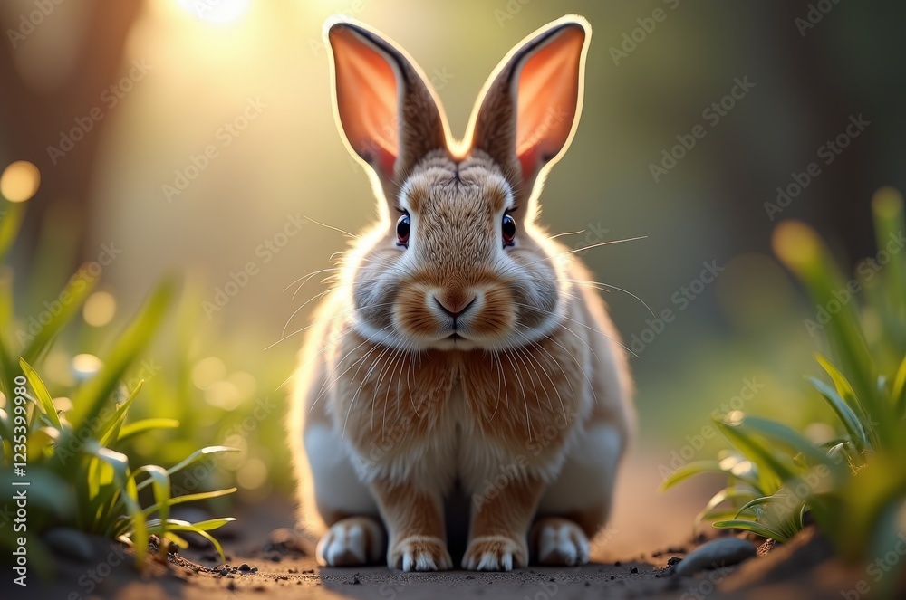 Fototapeta premium A cute and fluffy rabbit sitting in a field