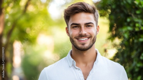 Portrait of a Smiling Handsome Young Man Outdoors