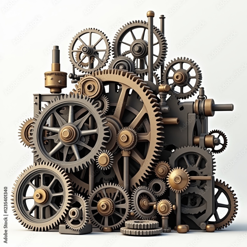 Interlocking gears with bronze accents Interlocking gears with bronze accents