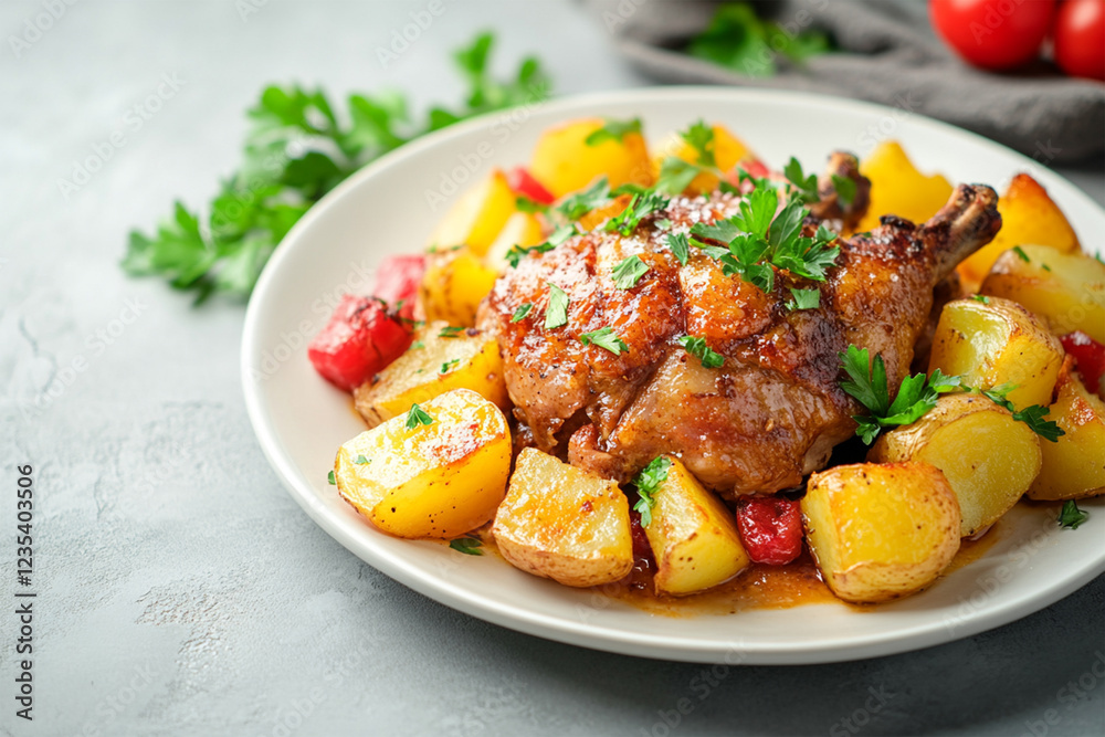 Crispy duck confit with golden potatoes and fresh herbs Crispy duck confit with golden potatoes and fresh herbs