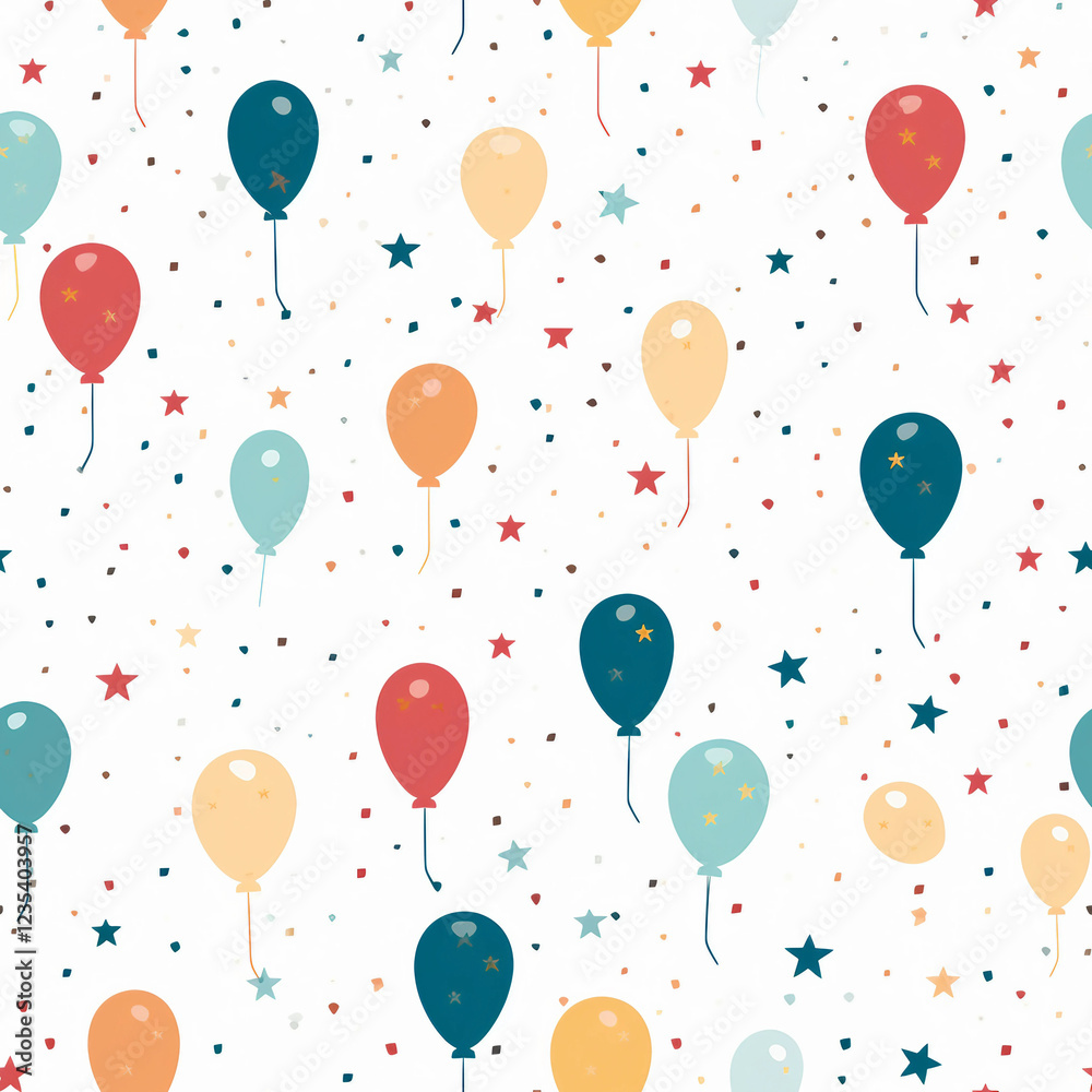 A colorful pattern of balloons and stars A colorful pattern of balloons and stars