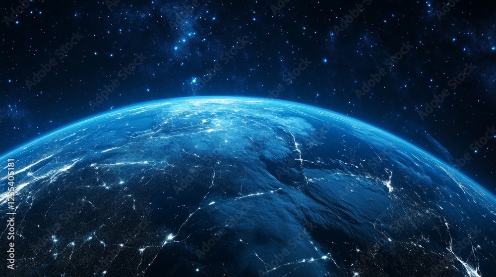 Obraz premium Stunning View of Earth at Night from Space: A Digital Art Representation