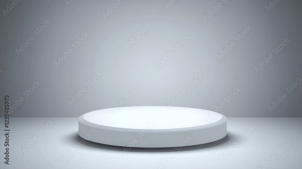 A Single White Cylindrical Platform Against A Gray Background A Single White Cylindrical Platform Against A Gray Background
