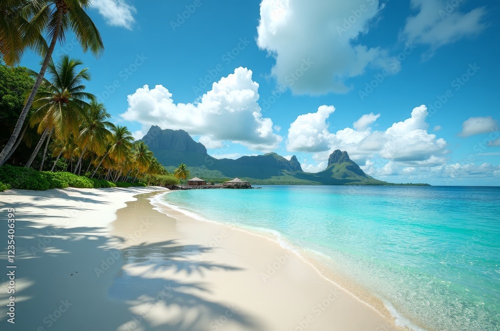 A serene tropical beach with white sand and turquoise water A serene tropical beach with white sand and turquoise water