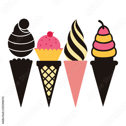 Different types of con ice creams silhouettes-8