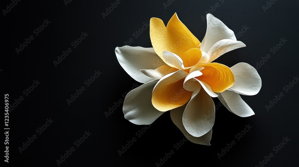 Fototapeta premium Yellow and white flower, dark background, studio shot, floral design