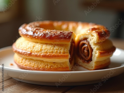 Sweet pastry with caramelized sugar and nuts photo