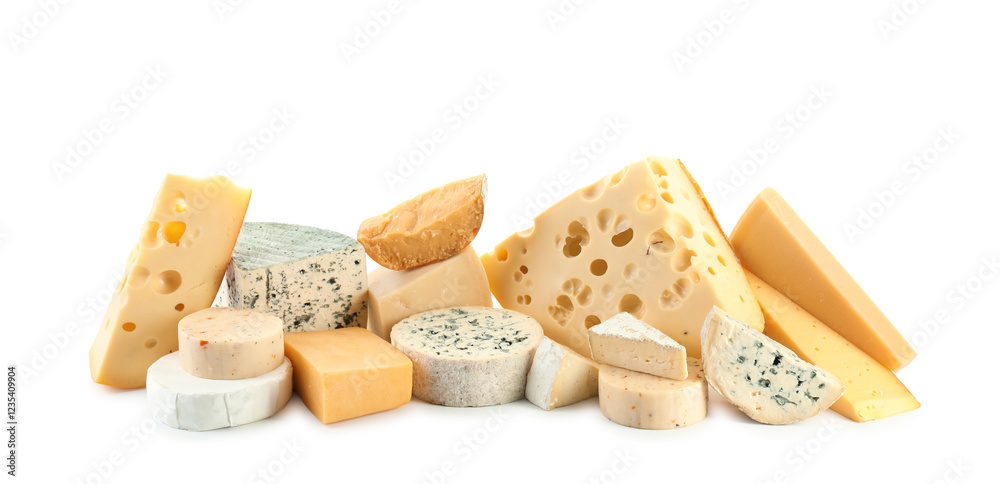 Fototapeta premium Different types of cheese isolated on white