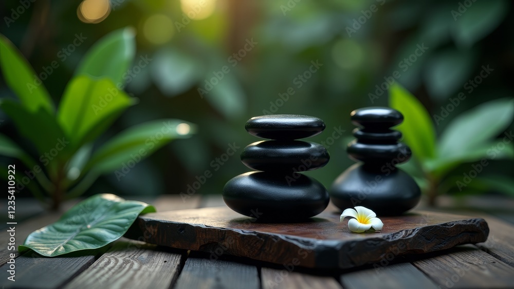A stack of smooth black stones, serene and balanced A stack of smooth black stones, serene and balanced