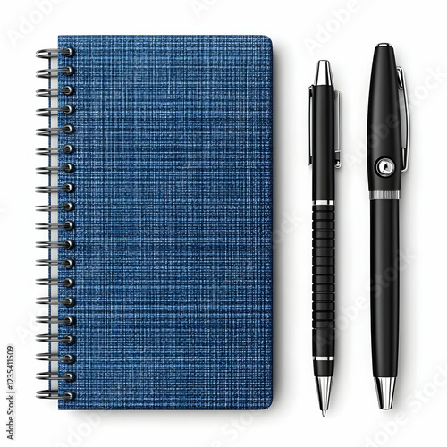 Blue Spiral Notebook and Black Pens 3D Illustration