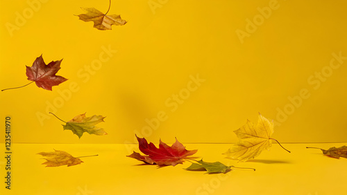 autumn leaves yellow background