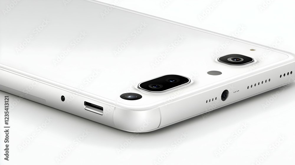 Fototapeta premium White Smartphone 3D Render Triple Camera Illustration