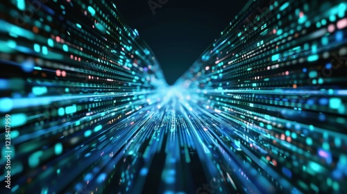 Abstract digital data streams flowing in futuristic environment, creating sense of speed and technology. vibrant colors and light effects enhance visual impact