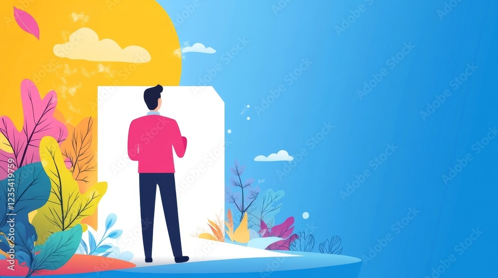 Man Facing a Blank Canvas: New Beginnings and Opportunities