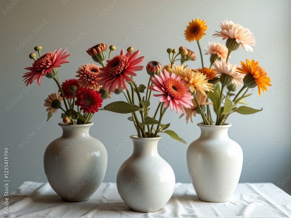 custom made wallpaper toronto digitalA bouquet of gerbera daisies in white vases on a table