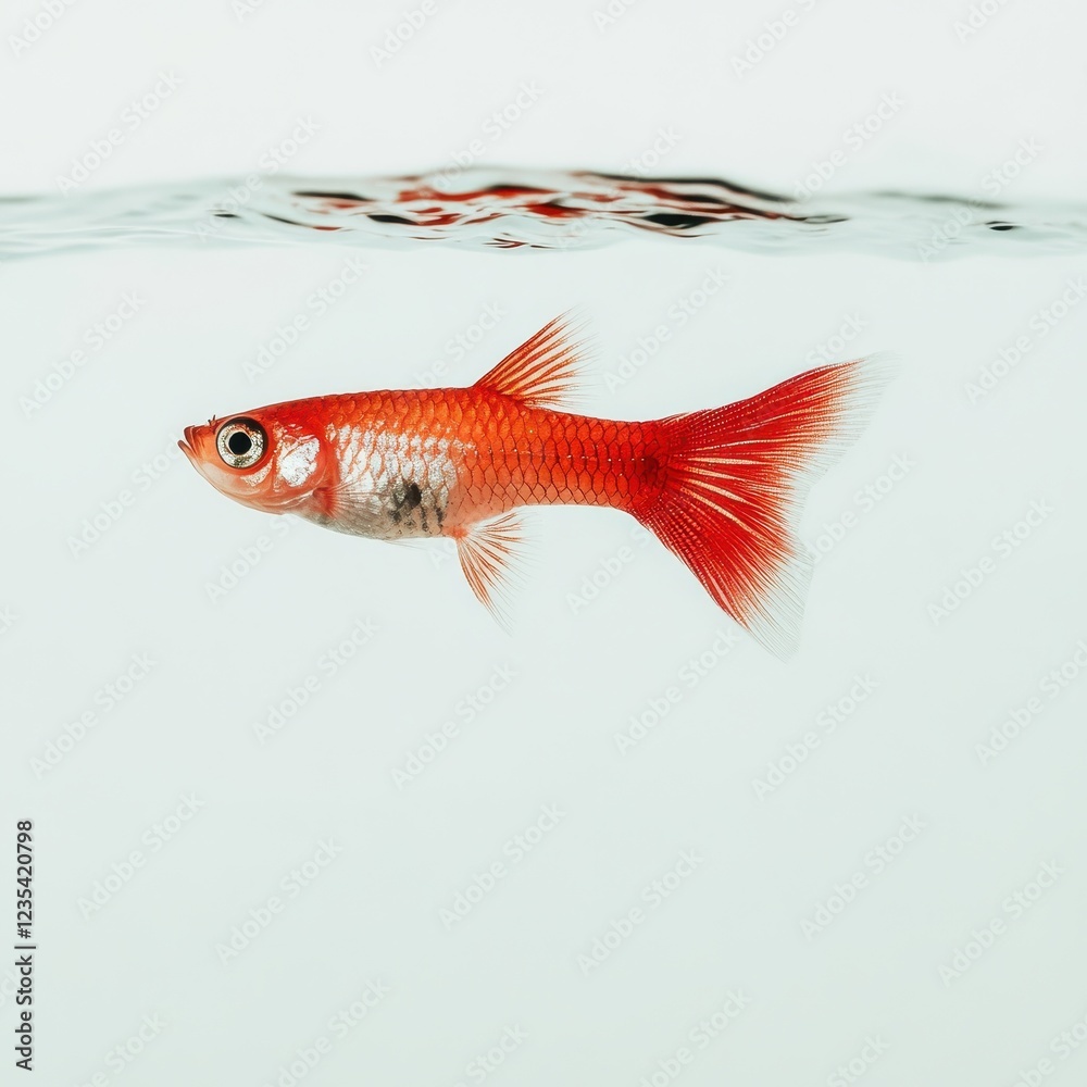 Obraz premium Vibrant Red Fish Swimming in Clear Water Tank