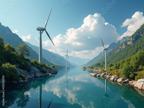 Wind turbines in a mountainous landscape