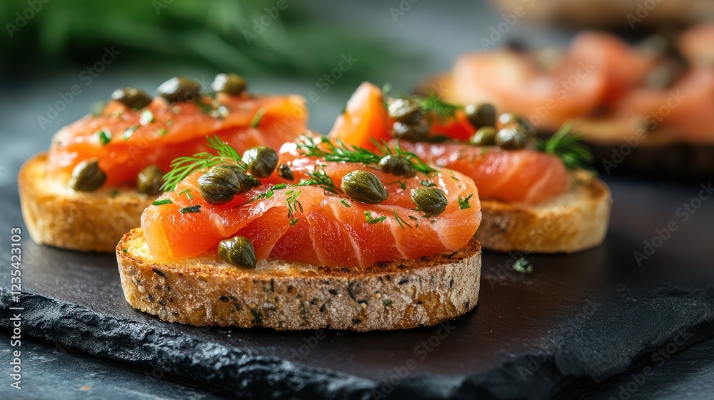Gourmet salmon Veggie toasts bruschetta fresh toppings healthy sandwich Gourmet salmon Veggie toasts bruschetta fresh toppings healthy sandwich