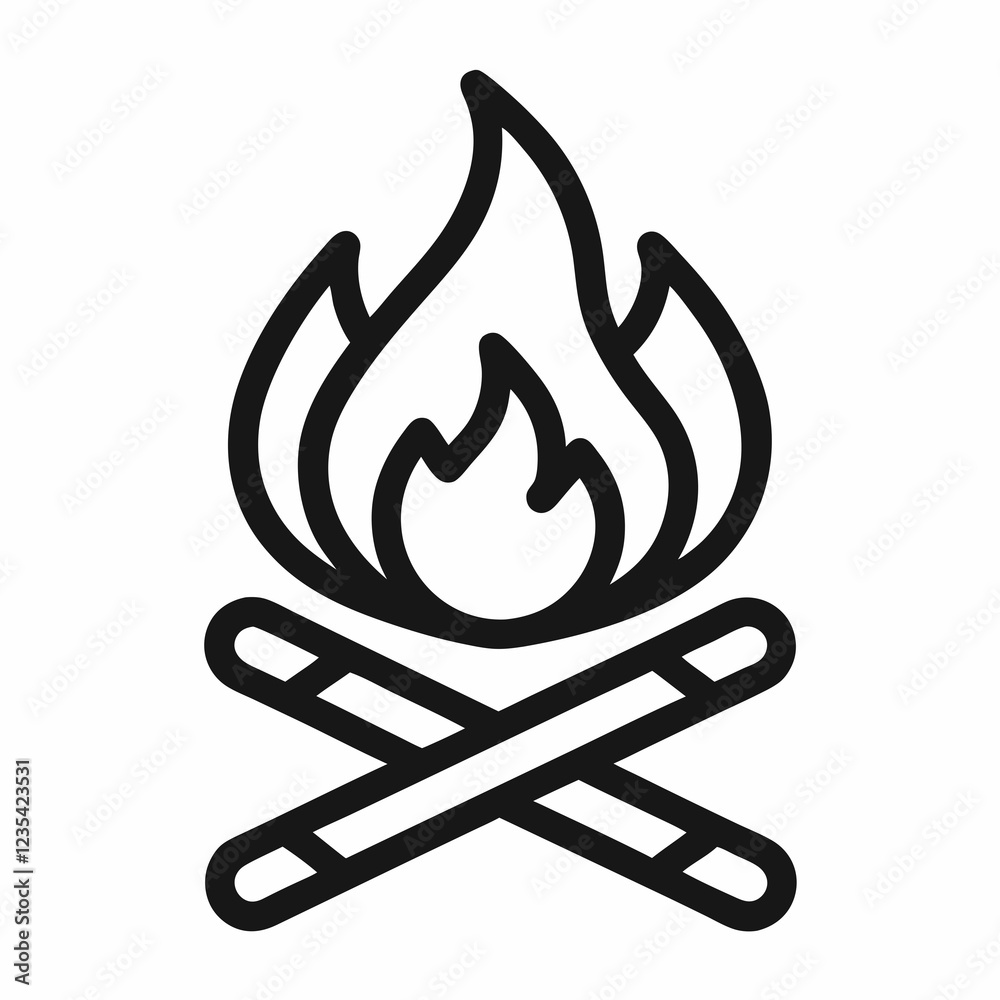 Simple Line Art Illustration of a Campfire Simple Line Art Illustration of a Campfire