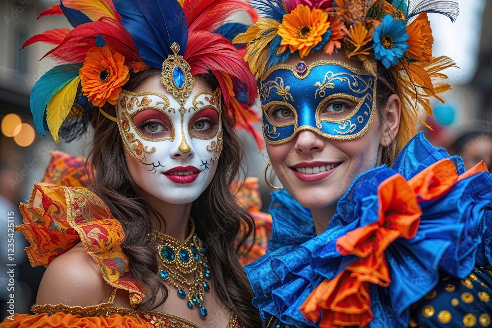 Obraz premium Vibrant Costumes at a Colorful Masquerade Celebration