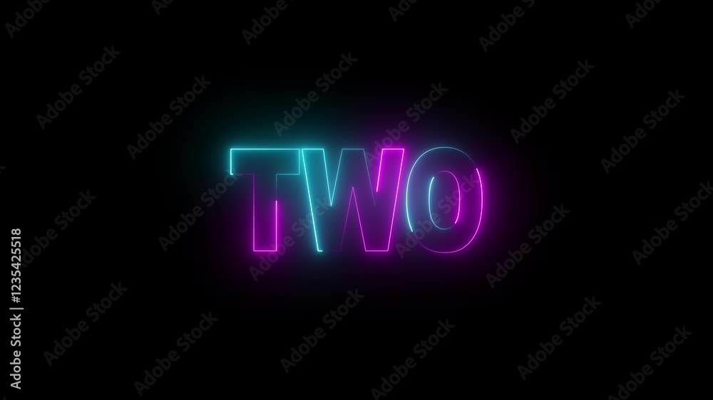 Animation of number 2 with red blue neon colors on the outline and isolated on black background. Number two Animation of number 2 with red blue neon colors on the outline and isolated on black background. Number two