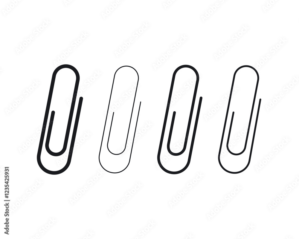 Paper clip icon. Simple outline style. Paperclip, attach, document clip, staple, fastener, page clamp, office concept. Thin line symbol. Vector isolated on white background. Paper clip icon. Simple outline style. Paperclip, attach, document clip, staple, fastener, page clamp, office concept. Thin line symbol. Vector isolated on white background.