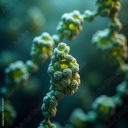 A unique, intricately structured plant, featuring a spiral pattern of small, white flowers