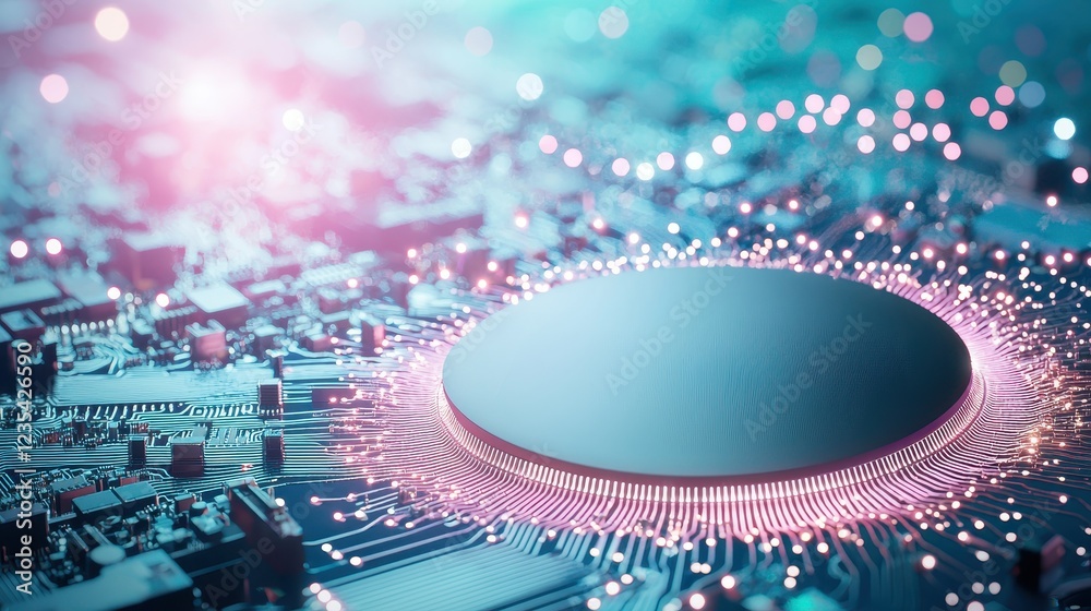 Obraz premium Futuristic technology circuit board with glowing elements