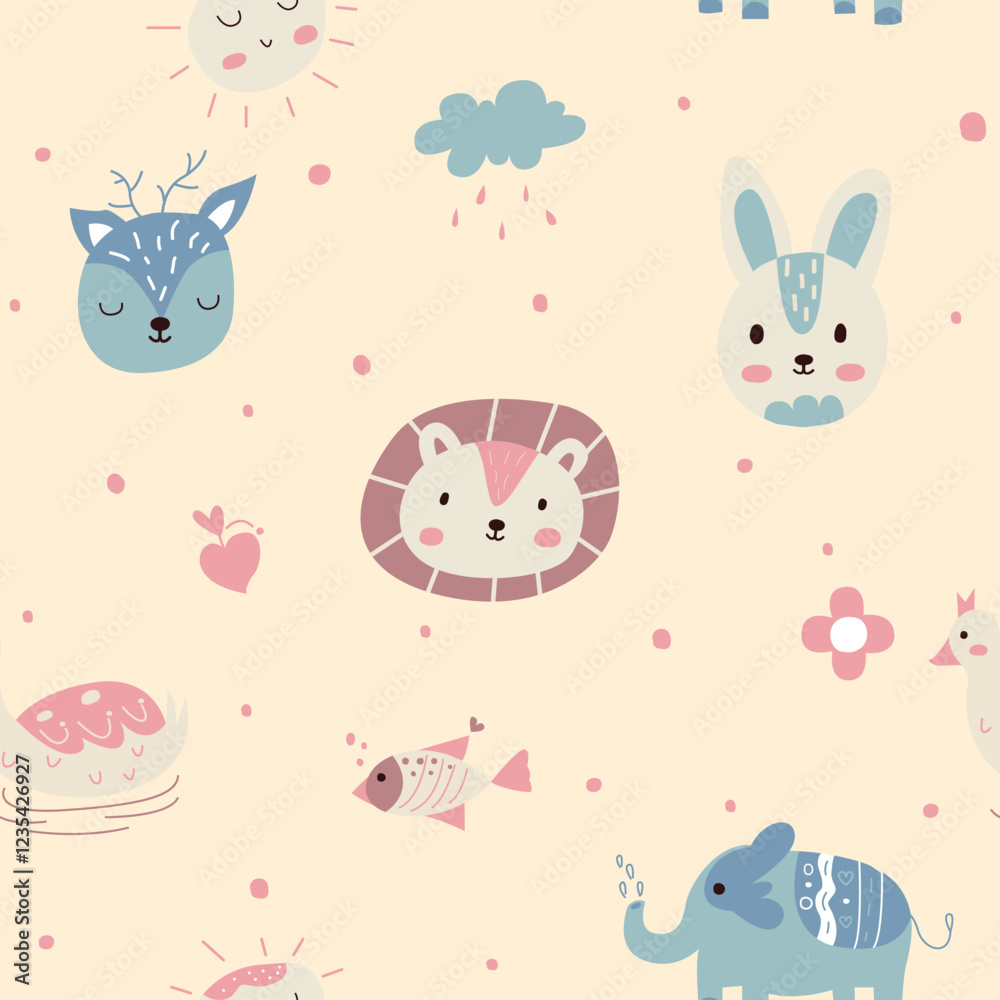 Seamless pattern of cute animals illustration Seamless pattern of cute animals illustration