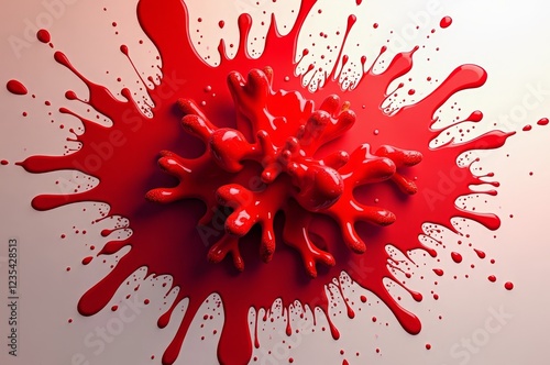 A vibrant, splattered red paint design