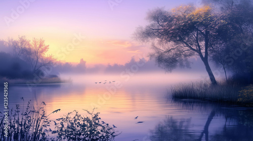 Calm Riverside at Dusk With Gentle Reflections and Peaceful Surroundings. Generative AI