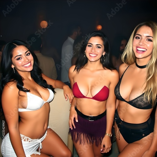 Tres mujeres hispanas están disfrutando de la fiesta. photo