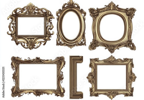 A set of six gold framed pictures