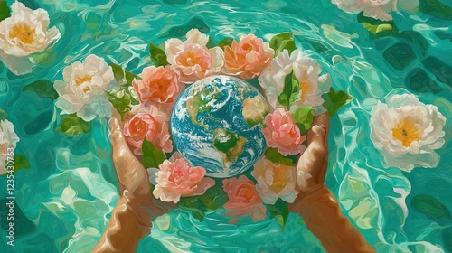 Globe Covered in Flowers and Foliage in a Human Hand