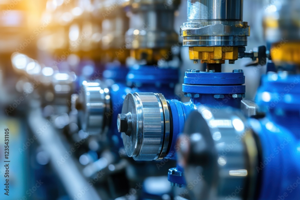 Fototapeta premium Industrial Control Valves in a Modern Manufacturing Facility