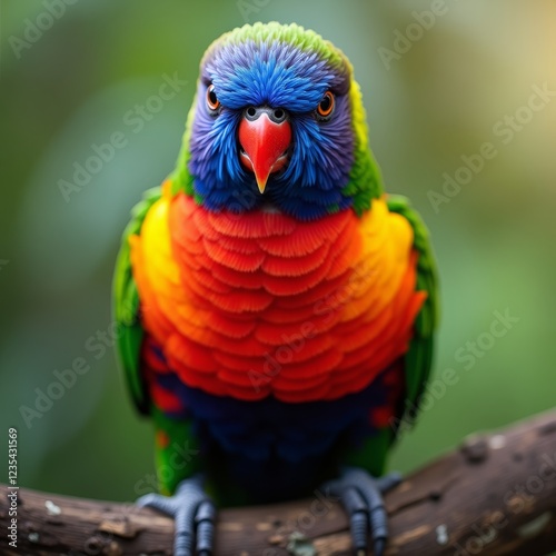 A colorful parrot perched on a branch, its vibrant feathers glistening in the sunlight