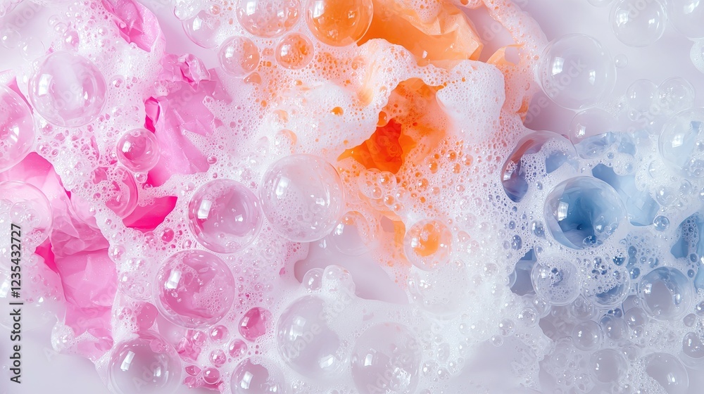 Colorful clothes washing in soapy bubbles Colorful clothes washing in soapy bubbles