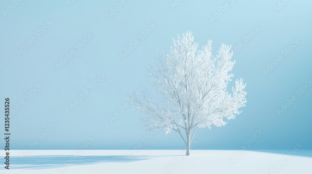 Snowy tree winter scene, minimalist background, serenity Snowy tree winter scene, minimalist background, serenity