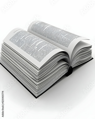3D Render of an Open Book with Detailed Pages, Realistic Book Illustration