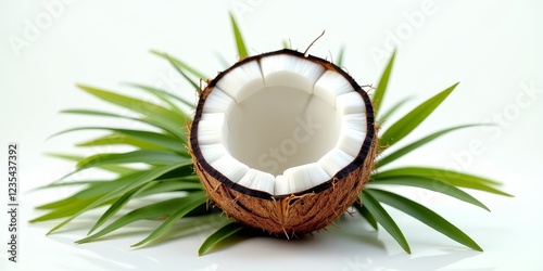 A tropical fruit with a hard outer shell and white, fleshy interior