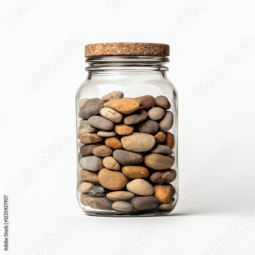 Glass Jar Filled with Smooth River Pebbles and Stones