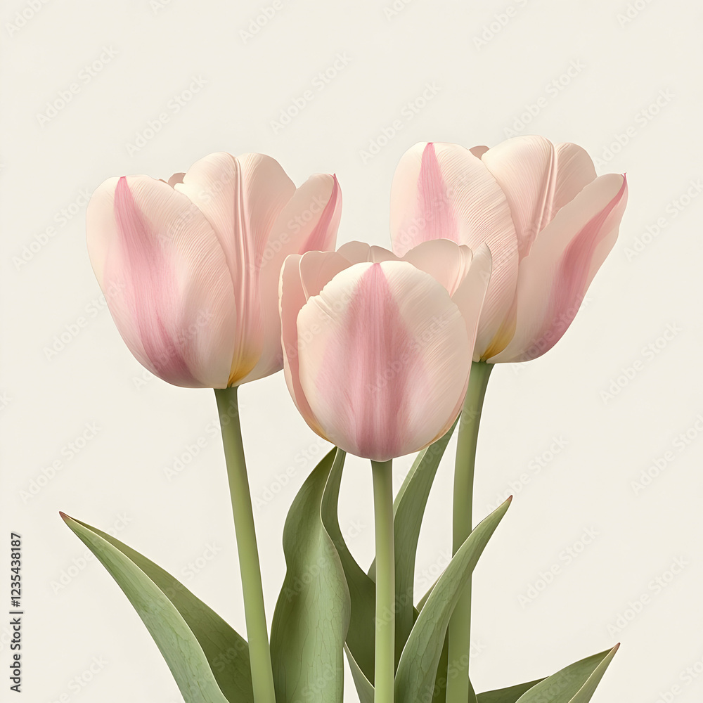 Fototapeta premium Elegant Pink Tulip Trio Illustration Soft Pastel Floral Image