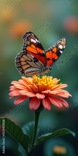 A butterfly sips nectar from a flower photo