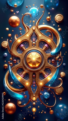 A mesmerizing, glowing, golden, ornate, magical object