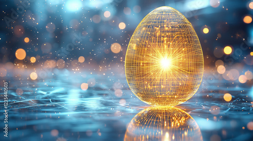 golden wireframe egg radiating light