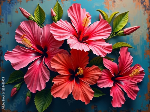 A tropical flower with large, showy blooms and vibrant colors photo